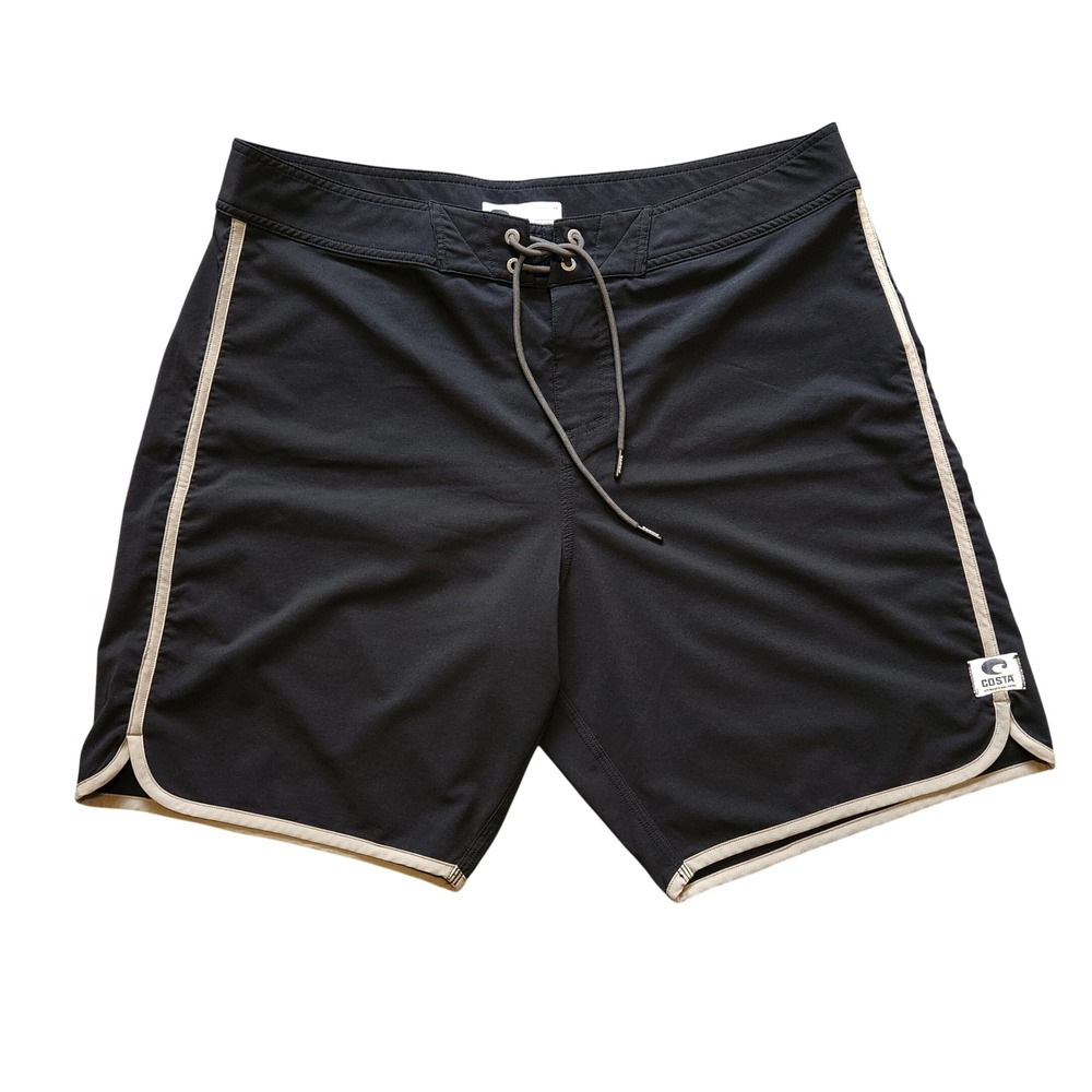 Costa Del Mar Board Shorts Mens 38 Contrast Trim Black Performance Swim Trunks
